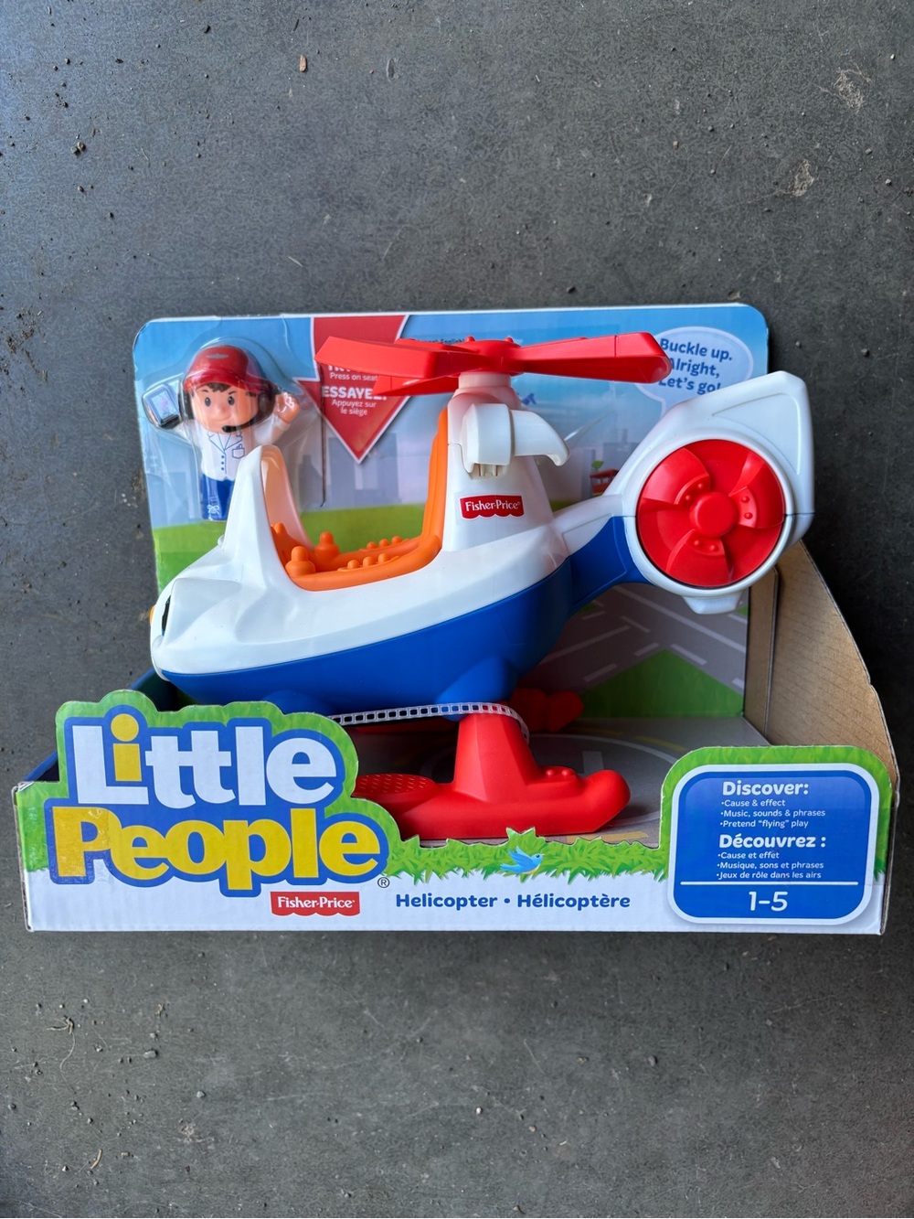 Fisher-Price Little People Red, Blue & White Helicopter with Pilot Figure